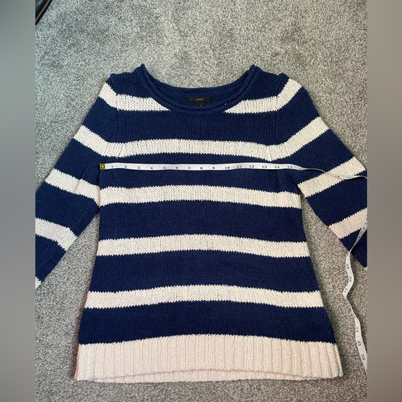 J. Crew Cotton Linen Navy and White Striped Sweater - Picture 1 of 6
